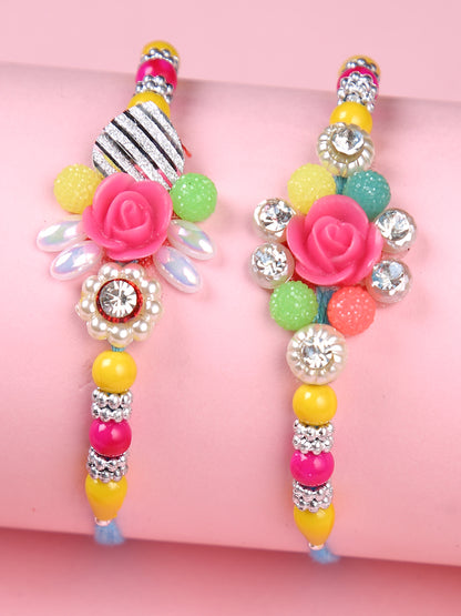 Pink Floral Multibeaded Set of 2 Rakhi