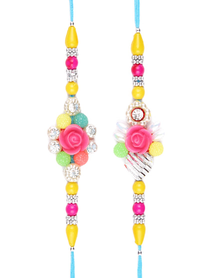 Pink Floral Multibeaded Set of 2 Rakhi