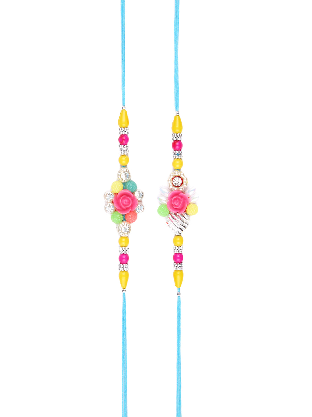 Pink Floral Multibeaded Set of 2 Rakhi