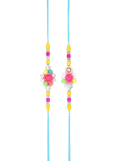 Pink Floral Multibeaded Set of 2 Rakhi