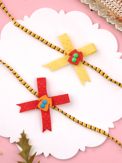 Set of 2 Yellow & Red Ribbon Work Rakhi