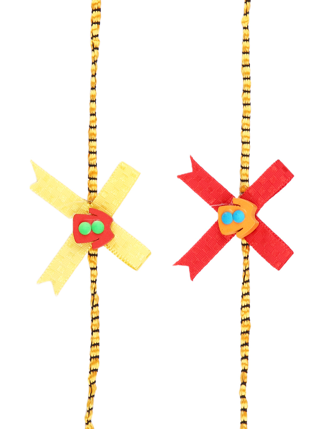 Set of 2 Yellow & Red Ribbon Work Rakhi