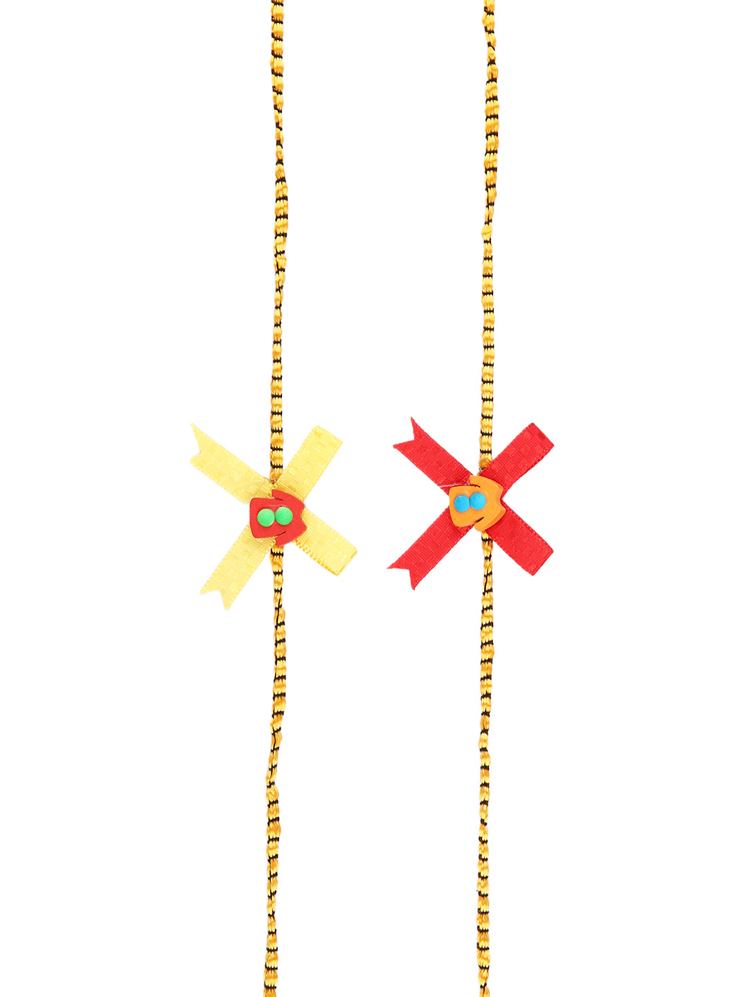 Set of 2 Yellow & Red Ribbon Work Rakhi