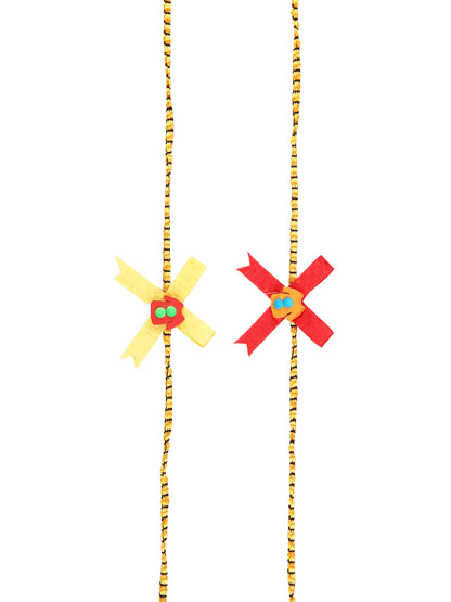 Set of 2 Yellow & Red Ribbon Work Rakhi