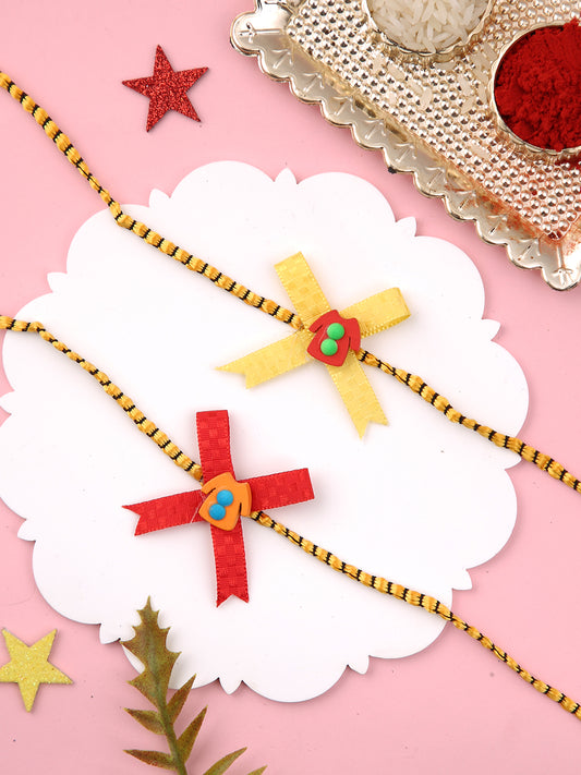 Set of 2 Yellow & Red Ribbon Work Rakhi