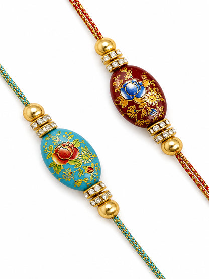 Set of 2 Floral Enamel work Rakhi With American Diamonds