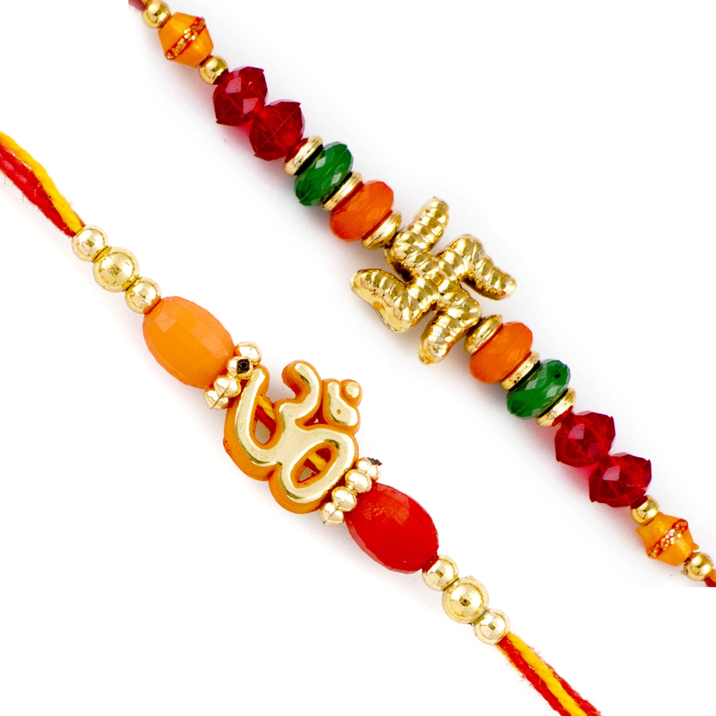 Set of 2 Colorful Beads & Divine Rudraksh Mauli Thread Rakhi