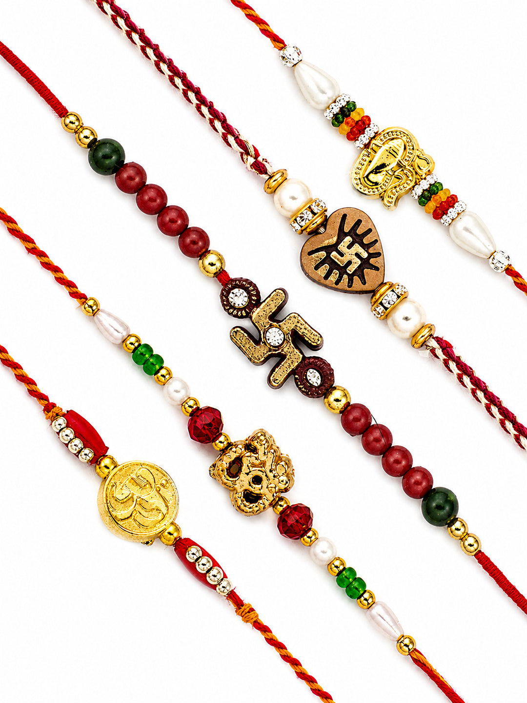 Set of 5 Traditional Sandalwood Beads Mauli Rakhi
