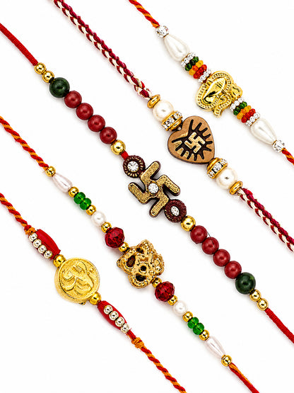 Set of 5 Traditional Sandalwood Beads Mauli Rakhi