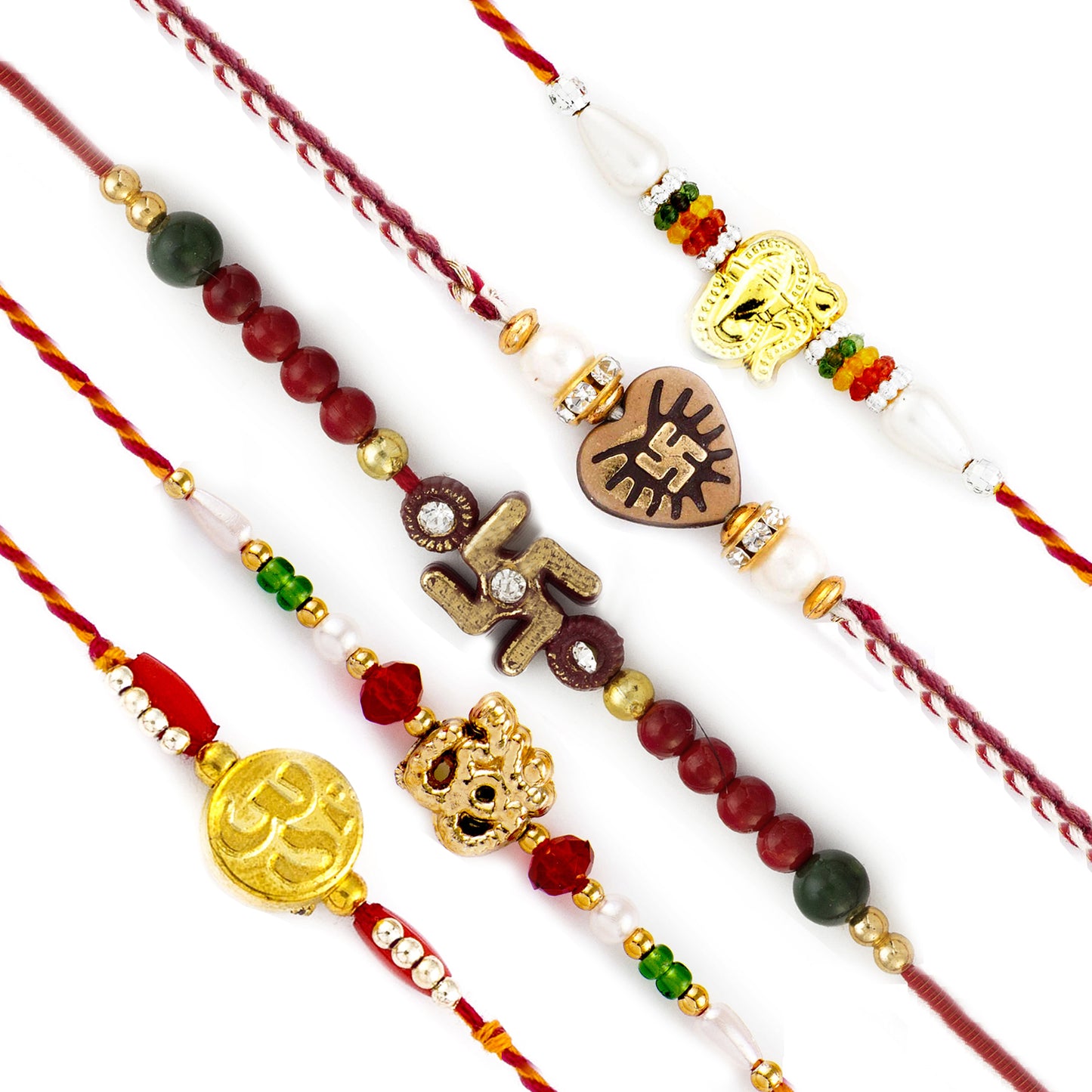 Set of 5 Traditional Sandalwood Beads Mauli Rakhi
