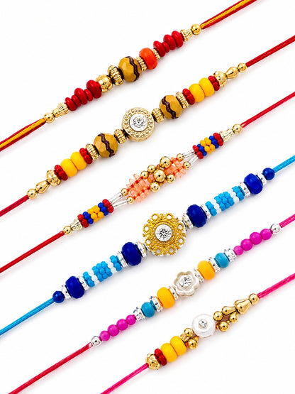 Set of 5 Enticing Zardosi and Resham Work Rakhi