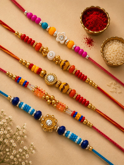 Set of 5 Enticing Zardosi and Resham Work Rakhi