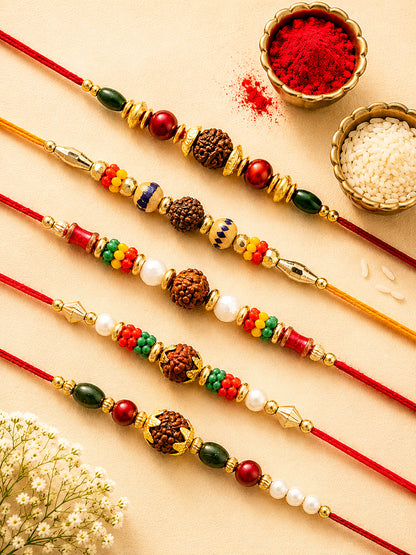 Set of 5 Divine Motif Mauli Thread Rakhi