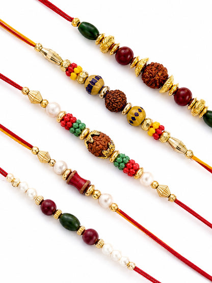 Set of 5 Divine Motif Mauli Thread Rakhi