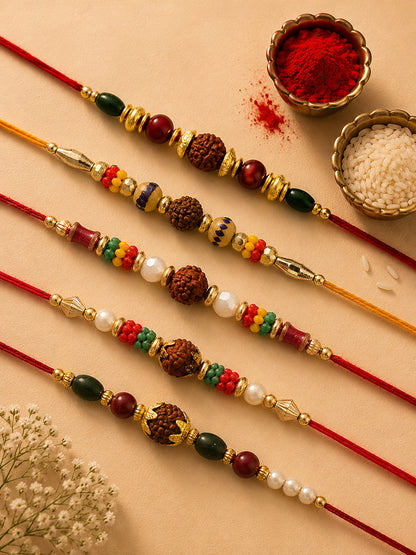 Set of 5 Divine Motif Mauli Thread Rakhi