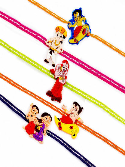 Set of 5 Golden and Pearl Beads Premium Rakhi