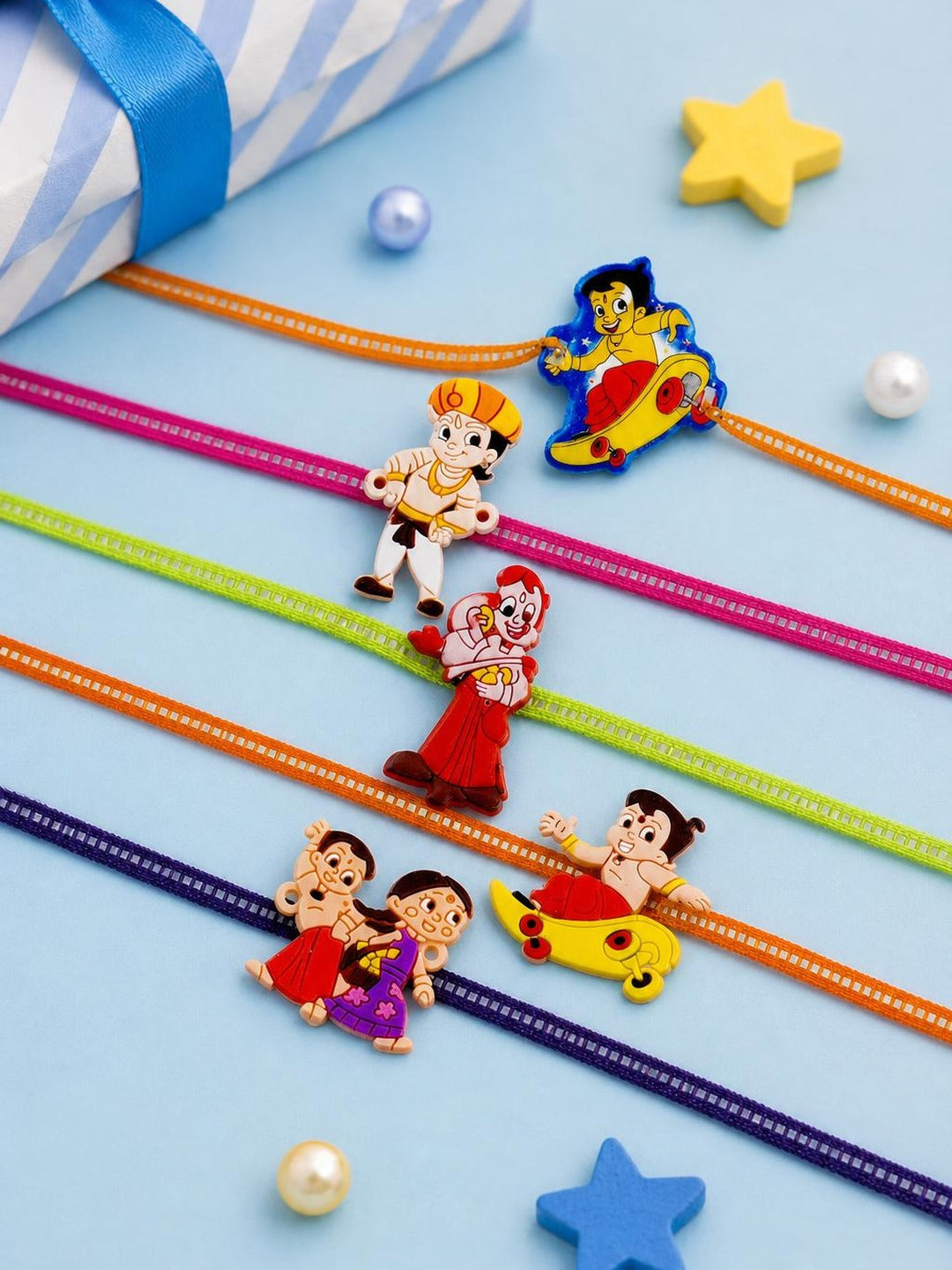 Set of 5 Golden and Pearl Beads Premium Rakhi