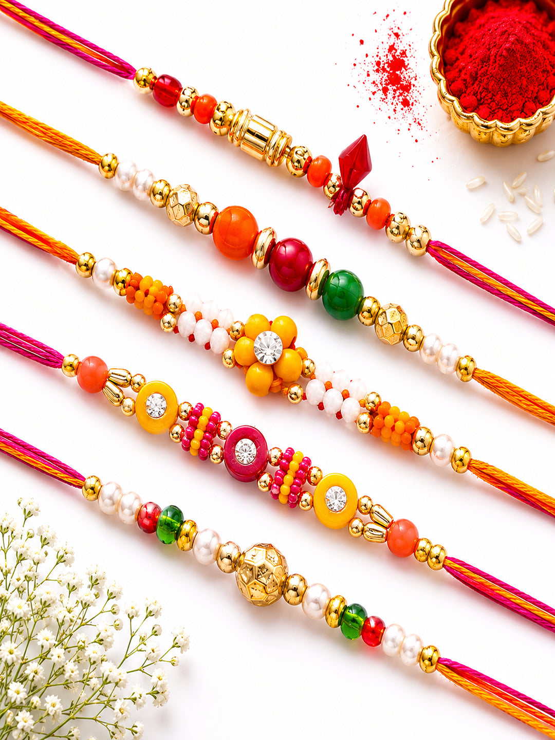 Set of 5 Kundan Studded Premium Rakhi