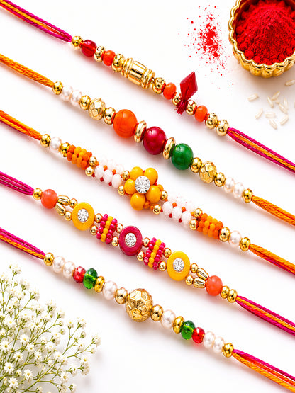 Set of 5 Kundan Studded Premium Rakhi