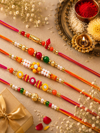 Set of 5 Kundan Studded Premium Rakhi