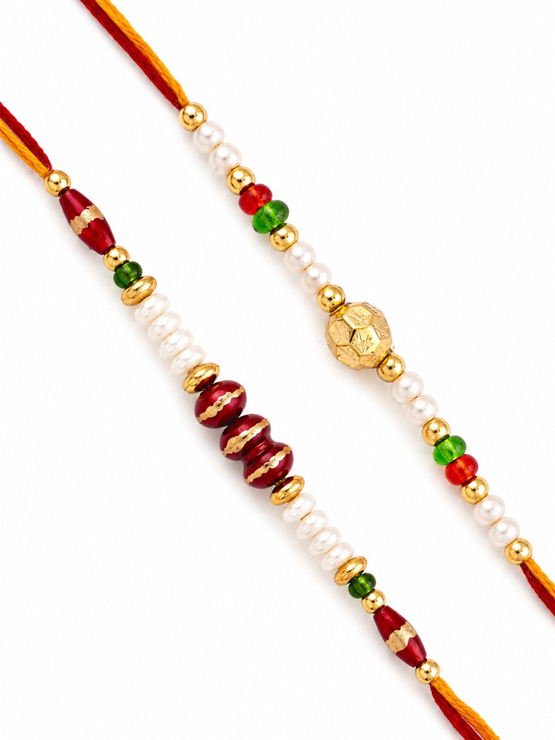 Set of 2 Coloured and Golden Beads Thread Rakhi
