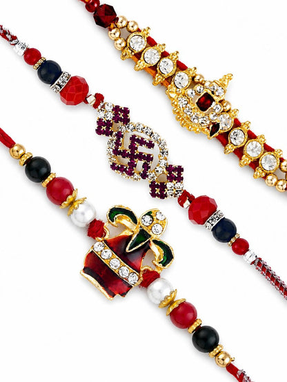Set of 3 American Diamond Stud Divine Rakhi