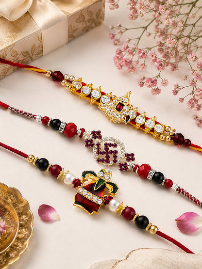 Set of 3 American Diamond Stud Divine Rakhi