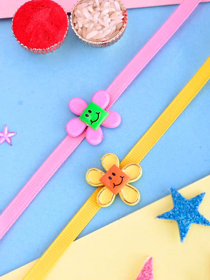Set of 2 Pink & Yellow Floral Smiley Rakhi