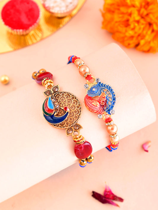 Beautiful Peacock Enameled Set of 2 Rakhi