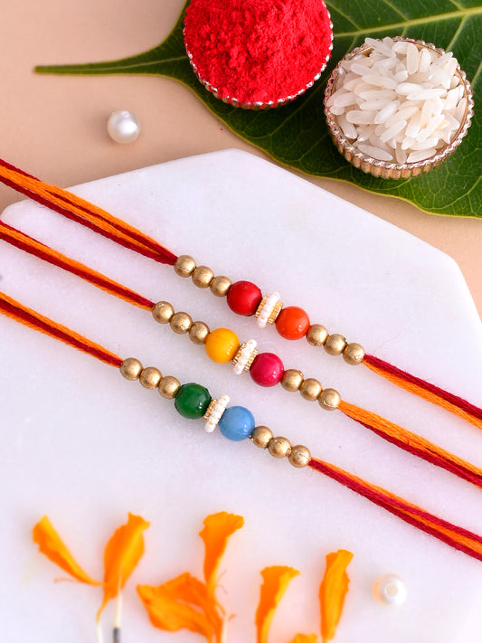 Set of 3 Multicolored Beaded Rakhi