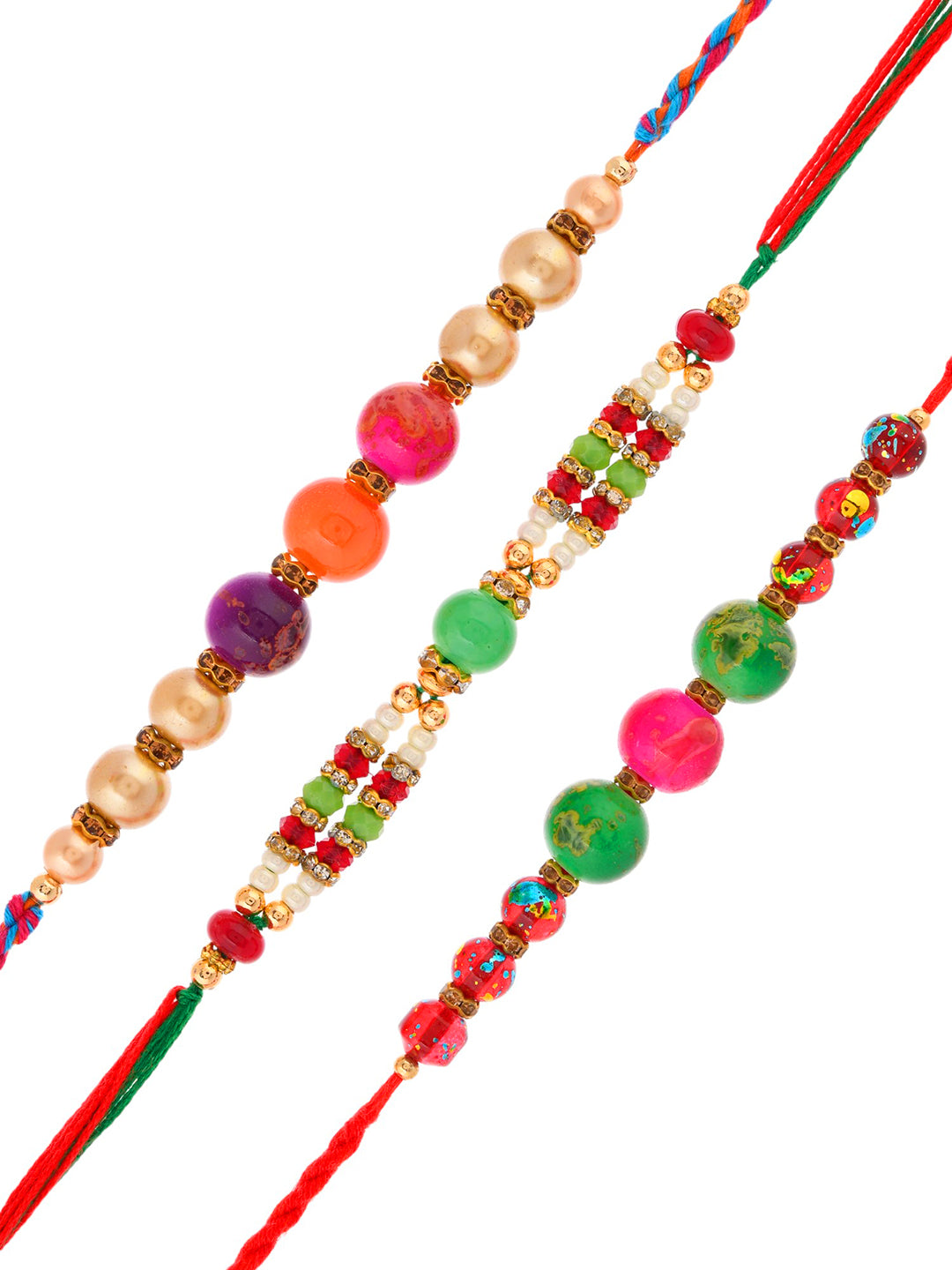 Set of 3 Multicolored Beaded & Pearl Rakhi