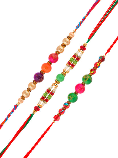 Set of 3 Multicolored Beaded & Pearl Rakhi