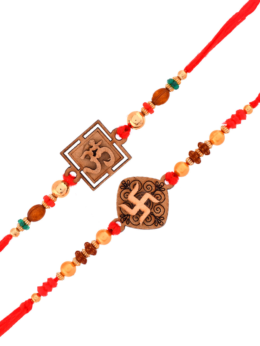 Om & Swastik Wooden Rakhi Set