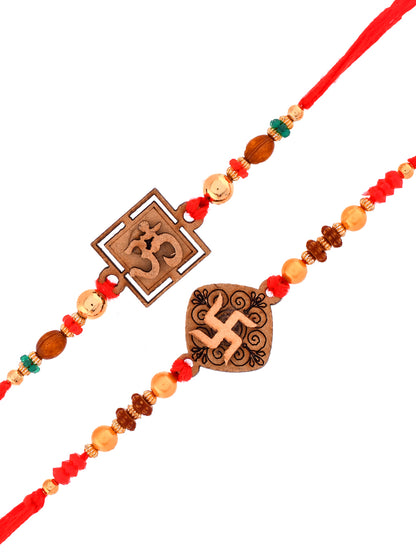 Om & Swastik Wooden Rakhi Set