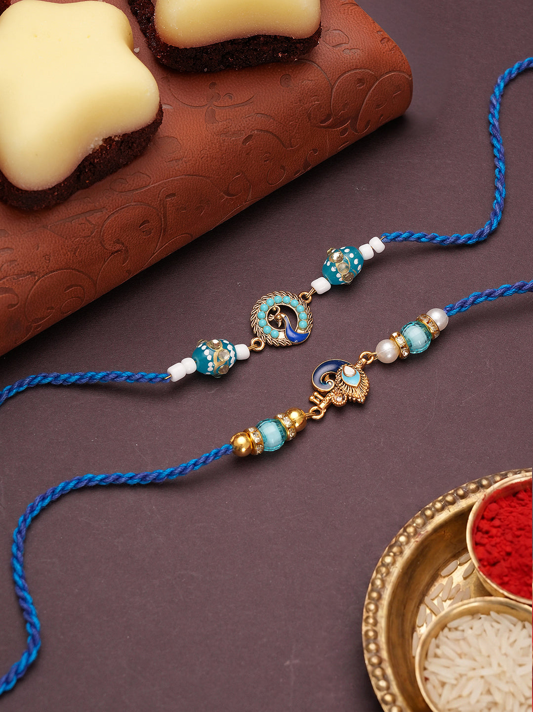 Blue Evil Eye Rakhi Set