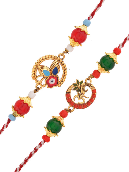Red Rudraksha Rakhi Set