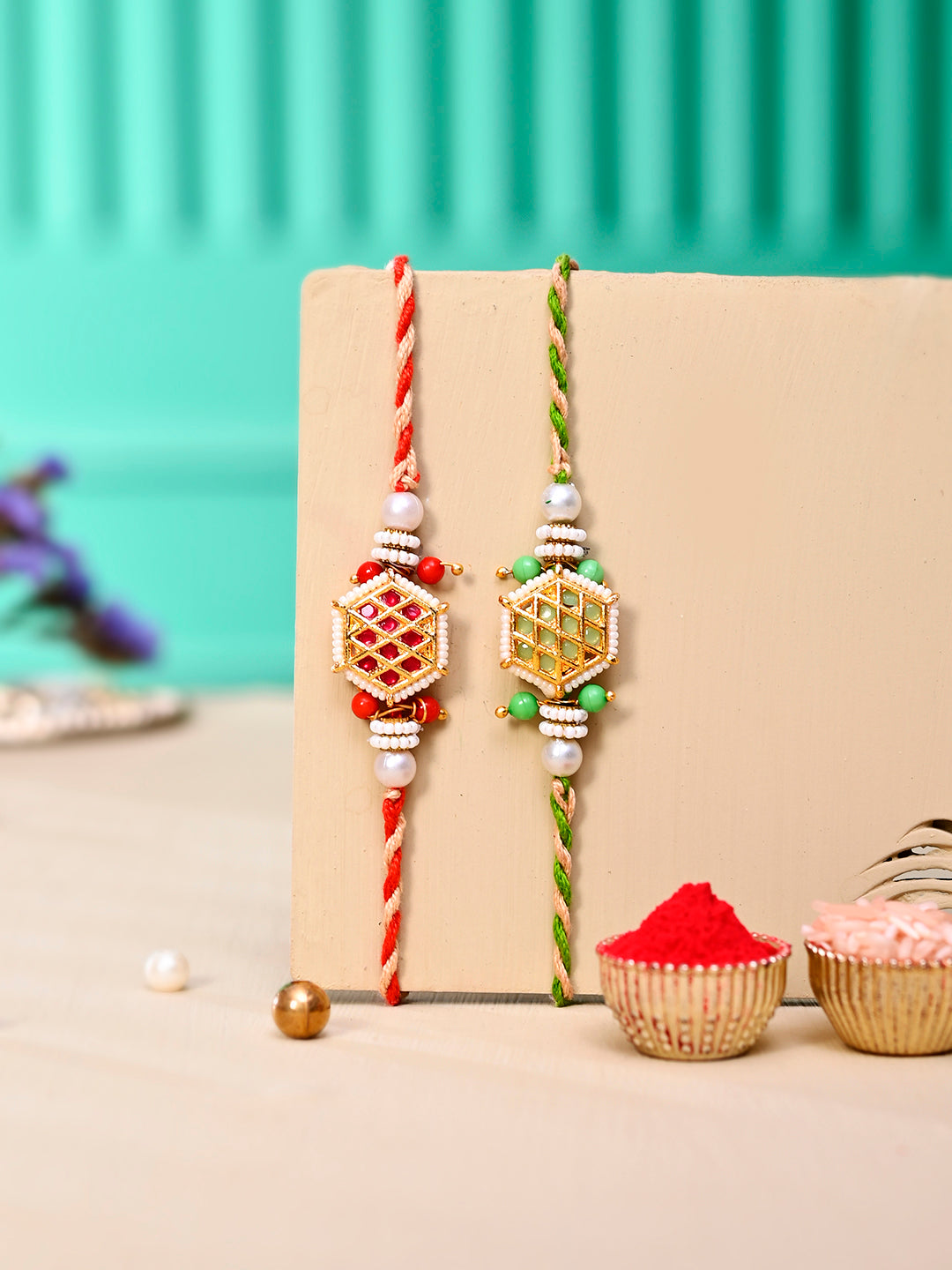 Set of 2 Rakhi with Simple Bead Work