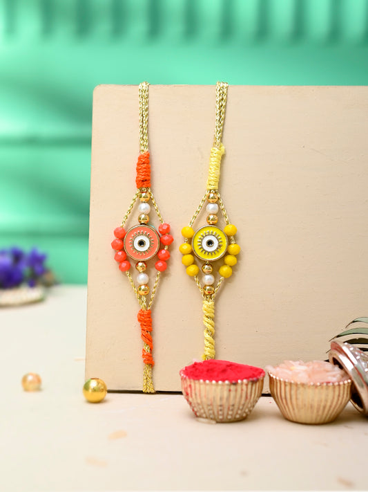 Set of 2 Orange & Yellow Evil Eyed Rakhi