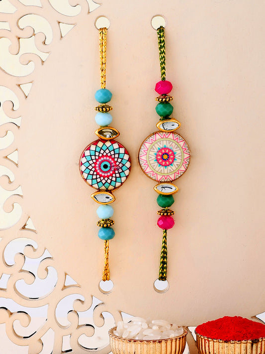 Set of 2 Mandala Art Work Beaded Rakhi