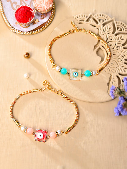 Evil Eyed Multicoloured Set of 2 Chain Rakhi