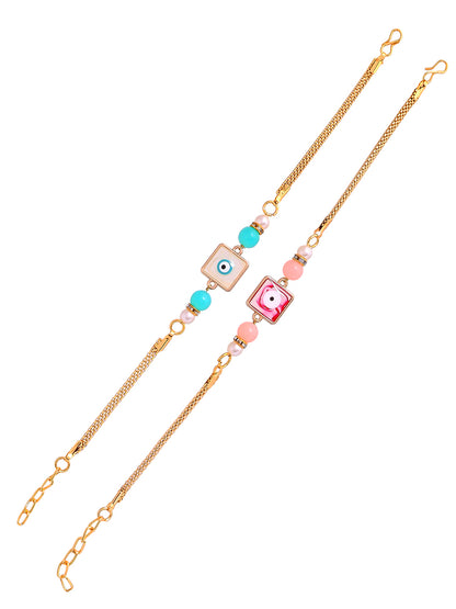 Evil Eyed Multicoloured Set of 2 Chain Rakhi