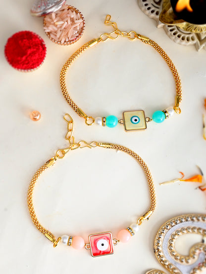 Evil Eyed Multicoloured Set of 2 Chain Rakhi