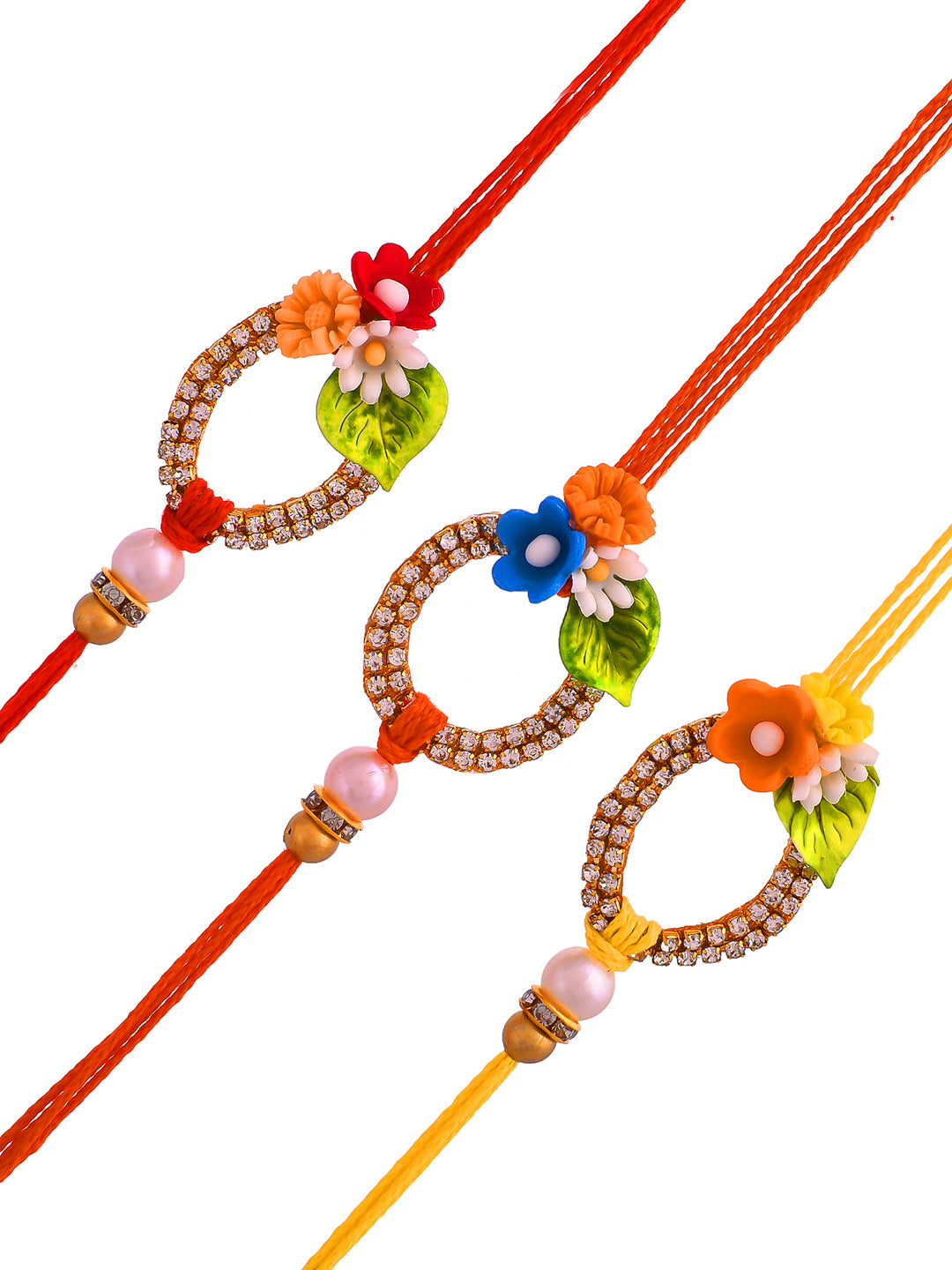 Floral Stone Work Set of 3 Rakhi