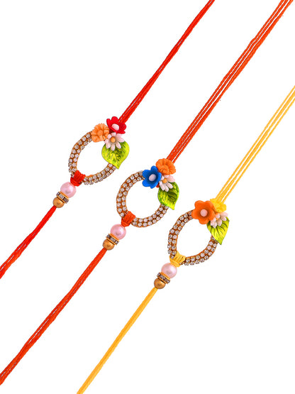 Floral Stone Work Set of 3 Rakhi