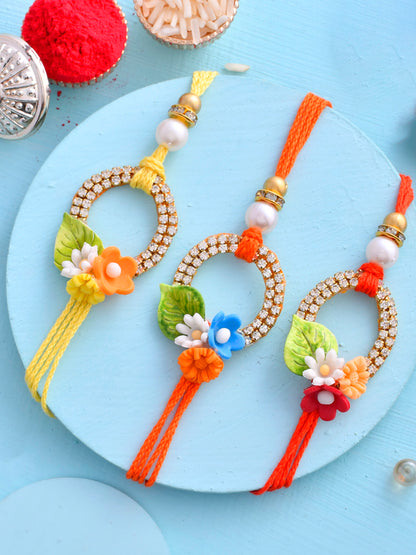 Floral Stone Work Set of 3 Rakhi