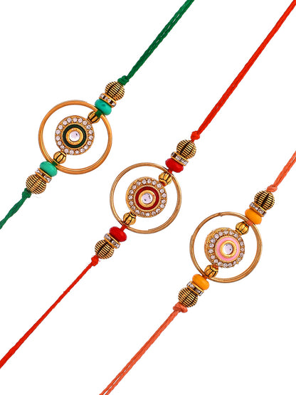 Stone Work Ring Design Set of 3 Rakhi