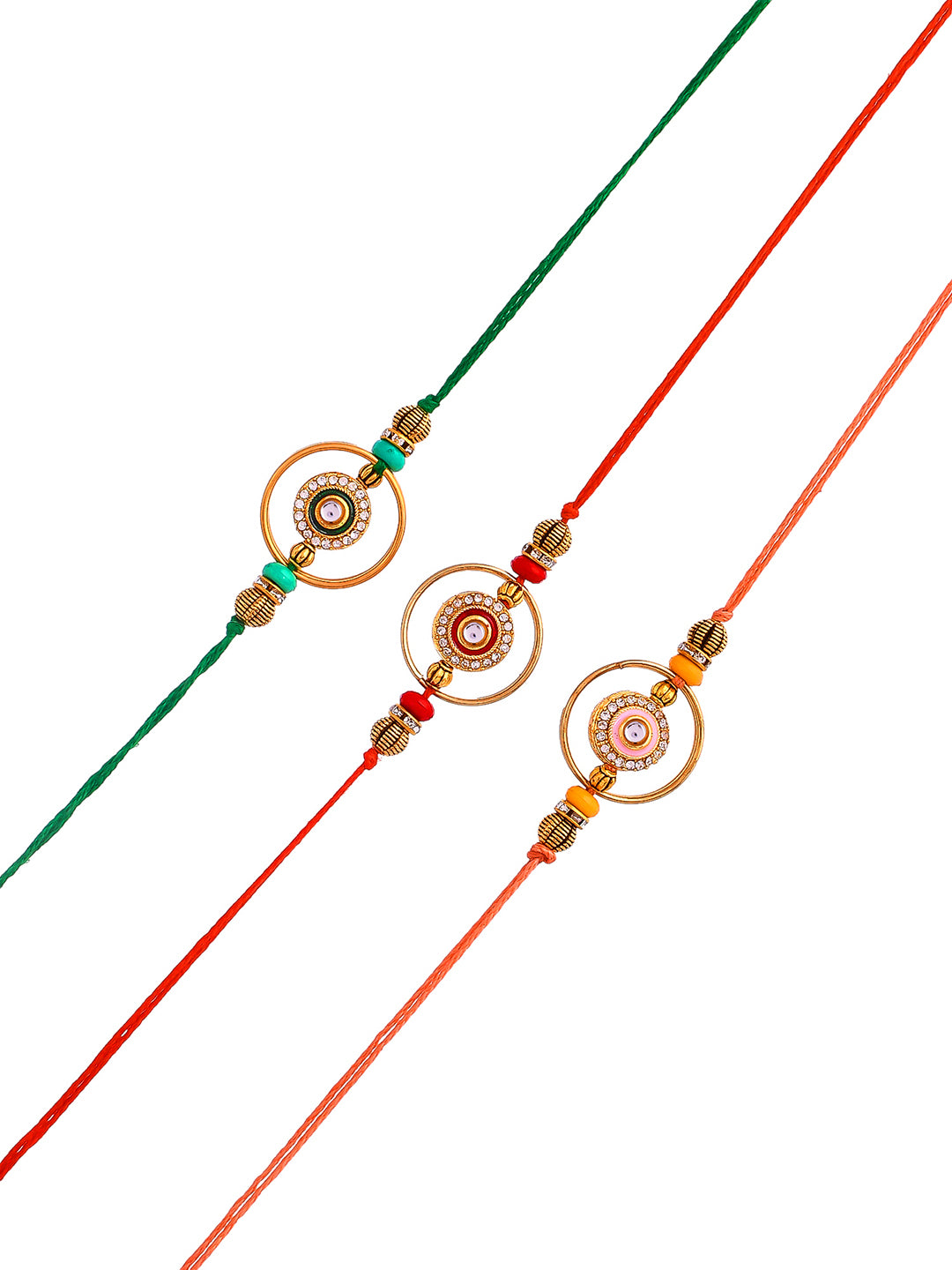 Stone Work Ring Design Set of 3 Rakhi