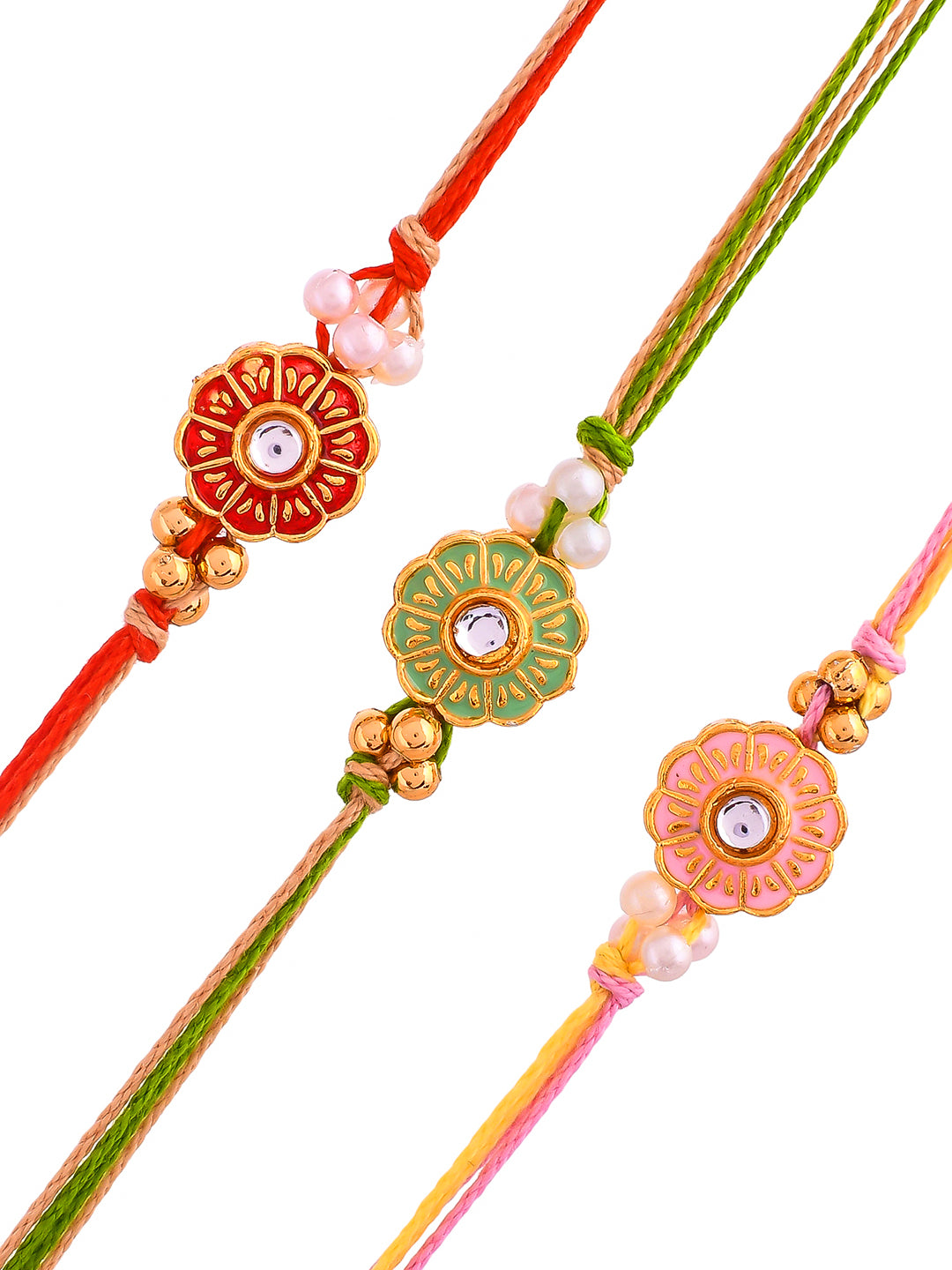 Kundan Floral Set of 3 Rakhi