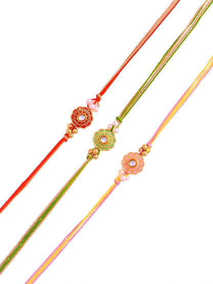 Kundan Floral Set of 3 Rakhi