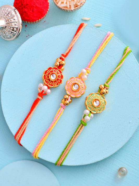 Kundan Floral Set of 3 Rakhi